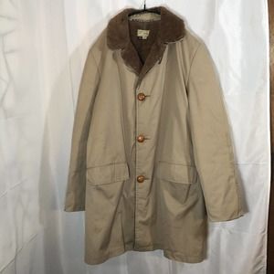 L.L. Bean Vintage Fur Lined Tan Coat Size 36 Men Barn Jacket Overcoat
